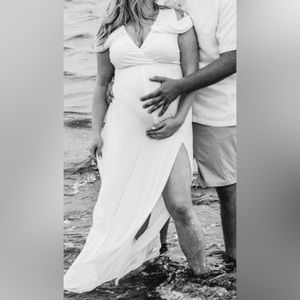 White Maternity Goddess Shoulder Dress